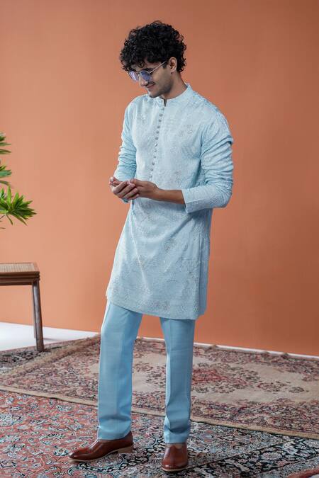 Buy Philocaly Sky Blue Silk Embroidery, Sequins Nilvar And Cut Dana Kurta Online at Aza Fashions Buy_Philocaly_Sky Blue Silk Embroidery, Sequins Nilvar And Cut Dana Kurta _Online_at_Aza_Fashions