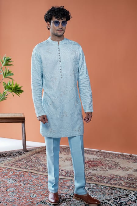 Philocaly Nilvar Embroidered & Cut Dana Silk Kurta 