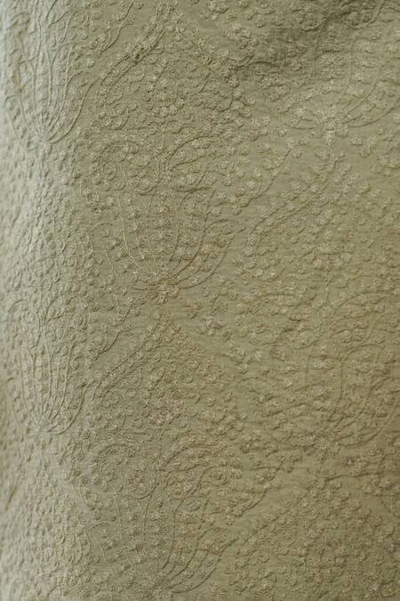 Shop_Philocaly_Olive Green Silk Embroidery Meer Dabka Kurta _Online_at_Aza_Fashions