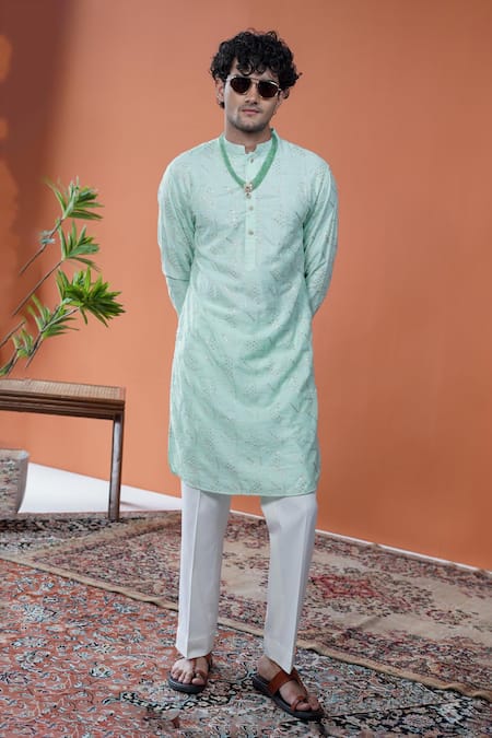 Philocaly Taazgi Pitta Embroidered Silk Kurta With Round Hem 