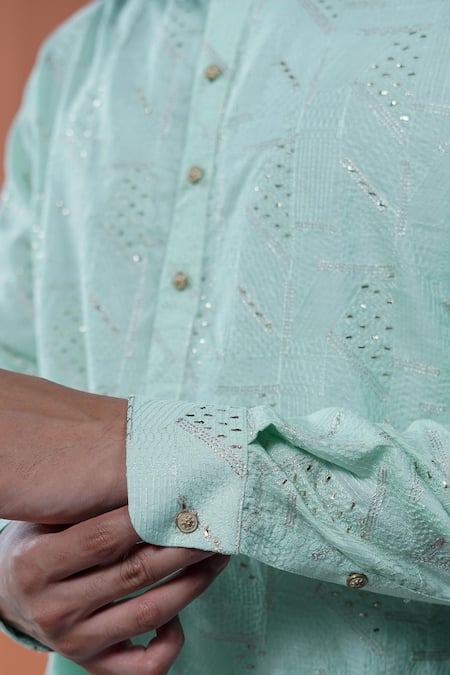 Philocaly_Mint Silk Embroidery Taazgi Pitta Kurta With Round Hem _Online_at_Aza_Fashions