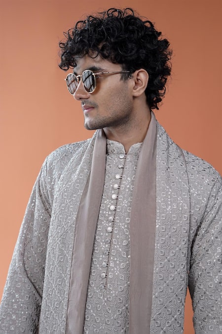 Buy Philocaly Beige Georgette Embroidery, Sequins Ashveer Kurta With Tonal Stole Online at Aza Fashions Buy_Philocaly_Beige Georgette Embroidery, Sequins Ashveer Kurta With Tonal Stole _Online_at_Aza_Fashions