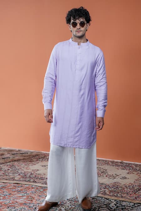 Philocaly Lavender Cotton, Silk Embroidery Lavora Tonal Chawal Taka Kurta 