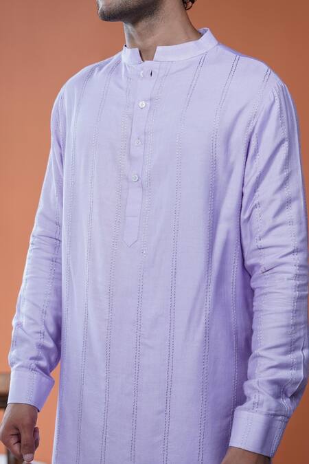 Buy_Philocaly_Lavender Cotton, Silk Embroidery Lavora Tonal Chawal Taka Kurta _Online_at_Aza_Fashions