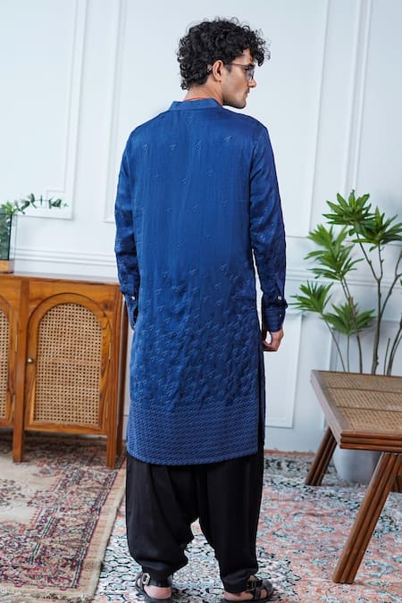 Philocaly Neerav Herringbone Pathani Kurta With Chest Pockets 