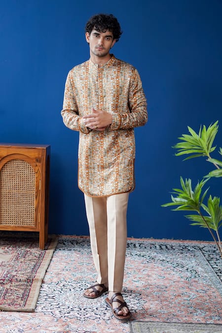 Philocaly Tevan Printed Kurta With Cocktail Cuffs 