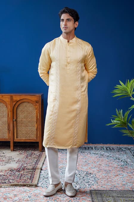 Philocaly Pitambari Linen Satin Tonal Diamond Embroidered Kurta 