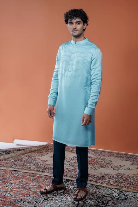 Philocaly Varun Tonal Embroidered Kurta With Mandarin Collar 