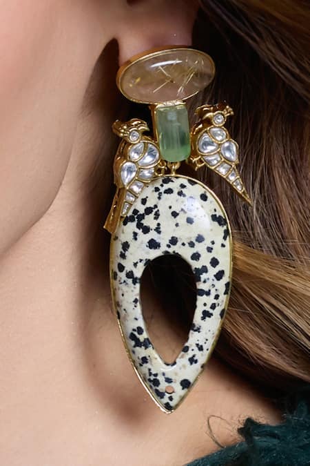 Joules by Radhika_Gold Plated Stones, Crystals Fierce Dusk Drop Earrings _Online_at_Aza_Fashions