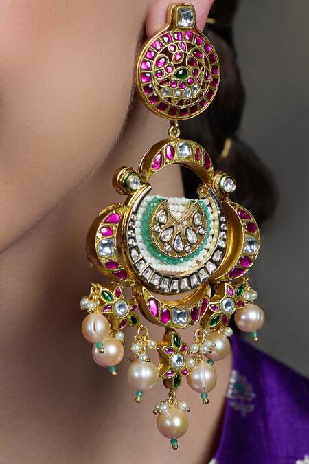 Joules By Radhika Gold Plated Stones, Pearls Radiant Royal Chandbali Earrings Online at Aza Fashions Joules By Radhika_Gold Plated Stones, Pearls Radiant Royal Chandbali Earrings_Online_at_Aza_Fashions