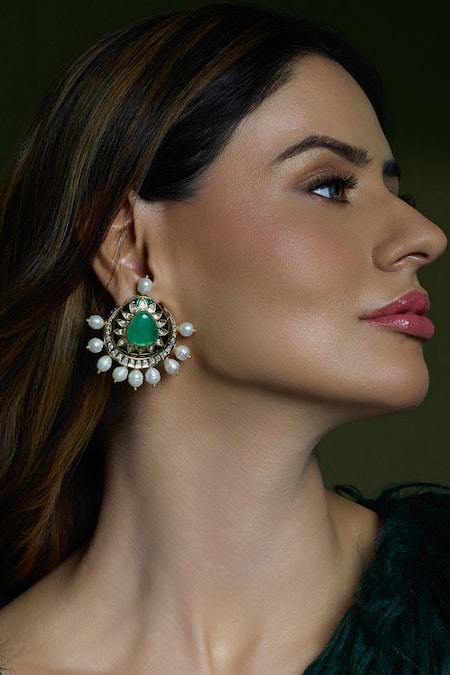 Joules By Radhika Royal Veil Emerald Studs 