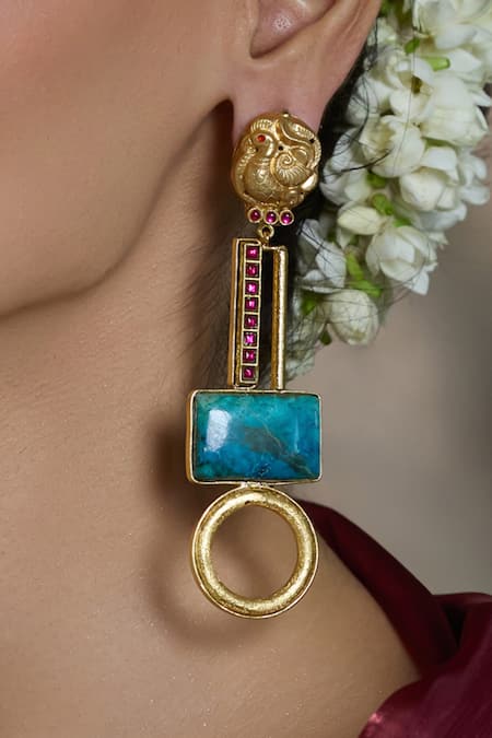 Joules By Radhika_Gold Plated Stones Astra Grid Earrings _Online_at_Aza_Fashions