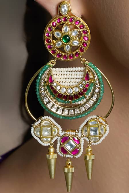 Joules By Radhika_Multi Color Stones, Pearls, Beads Zewar-e-shaahi Chandbalis Earrings _Online_at_Aza_Fashions