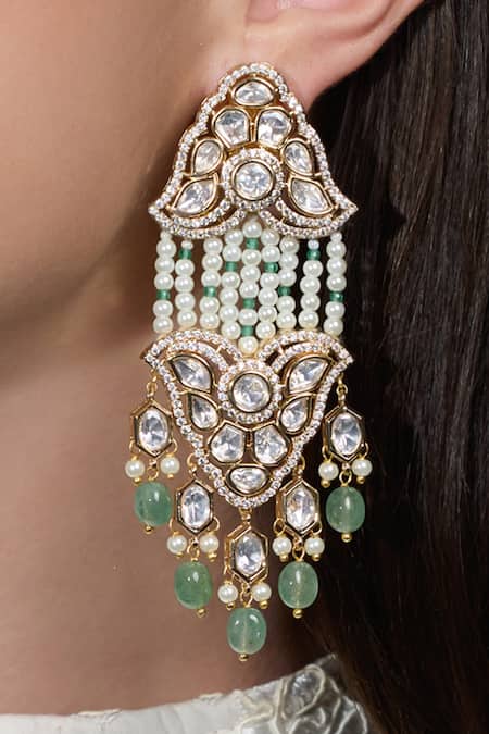 Joules By Radhika_Gold Plated Pearls, Stones, Beads Opulent Cascade Earrings _Online_at_Aza_Fashions