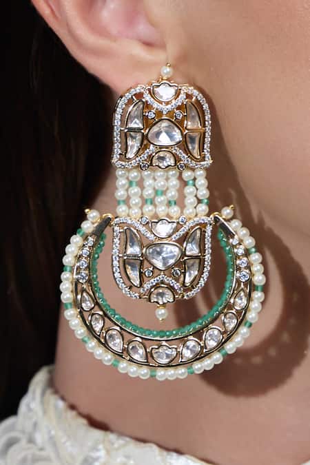 Joules By Radhika_Gold Plated Pearls, Stones, Crystals Zamrud Noor Chandbalis _Online_at_Aza_Fashions