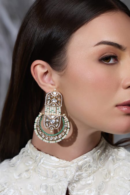 Joules By Radhika Gold Plated Pearls, Stones, Crystals Zamrud Noor Chandbalis 