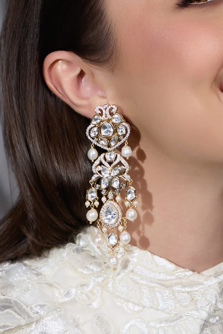 Shop Joules By Radhika Gold Plated Crystals, Pearls Dazzling Drop Earrings at Aza Fashions Shop_Joules By Radhika_Gold Plated Crystals, Pearls Dazzling Drop Earrings_at_Aza_Fashions