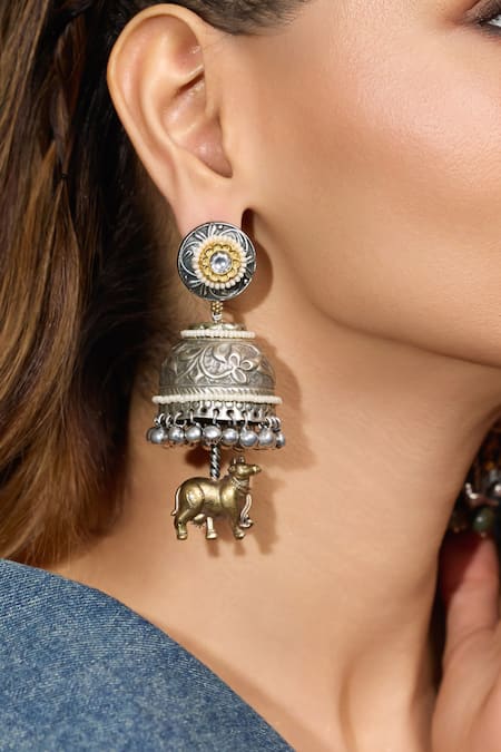 Joules By Radhika Tavisha Silver Jhumkas 