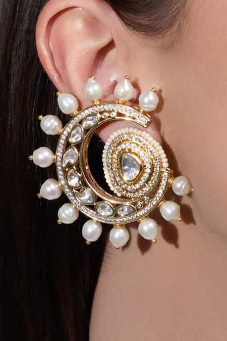 Joules By Radhika Gold Plated Pearls, Stones Shaan Kundan Embellished Chandbalis Online at Aza Fashions Joules By Radhika_Gold Plated Pearls, Stones Shaan Kundan Embellished Chandbalis _Online_at_Aza_Fashions