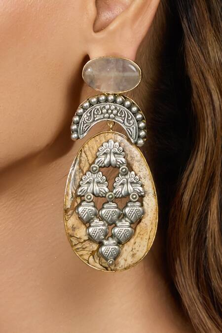 Joules By Radhika_Silver Plated Stones Twilight Studded Drop Earrings _Online_at_Aza_Fashions