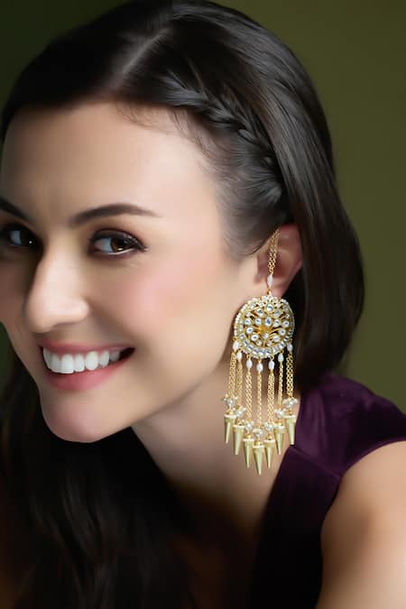 Joules By Radhika Gold Plated Pearls, Stones Zaria Kundan Embellished Drop Earrings 