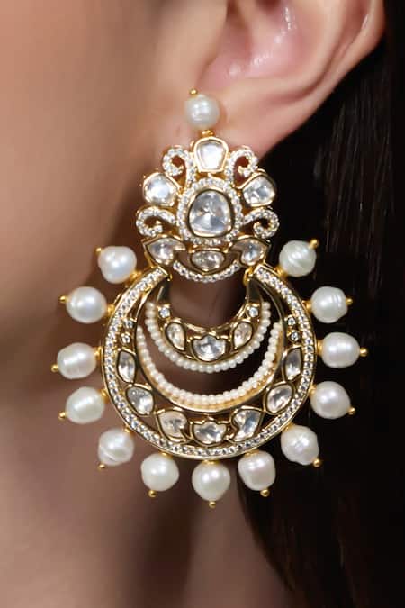 Joules By Radhika Gold Plated Pearls, Stones, Crystals Sovereign Embellished Chandbalis Online at Aza Fashions Joules By Radhika_Gold Plated Pearls, Stones, Crystals Sovereign Embellished Chandbalis _Online_at_Aza_Fashions