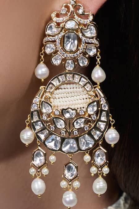 Joules By Radhika Gold Plated Pearls, Stones, Crystals Tassel Aura Embellished Drop Earrings Online at Aza Fashions Joules By Radhika_Gold Plated Pearls, Stones, Crystals Tassel Aura Embellished Drop Earrings _Online_at_Aza_Fashions