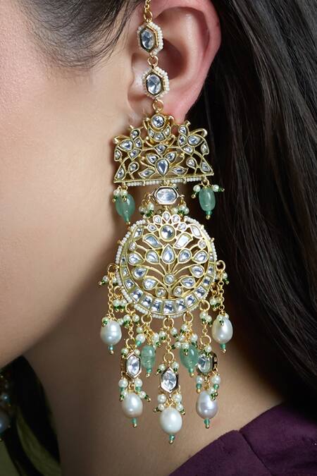 Joules By Radhika Gold Plated Pearls, Stones, Beads Shaahi Moonlight Passa Earrings Online at Aza Fashions Joules By Radhika_Gold Plated Pearls, Stones, Beads Shaahi Moonlight Passa Earrings _Online_at_Aza_Fashions