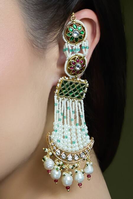 Joules By Radhika_Multi Color Pearls, Beads, Stones Royale Dewdrop Passa Earrings _Online_at_Aza_Fashions