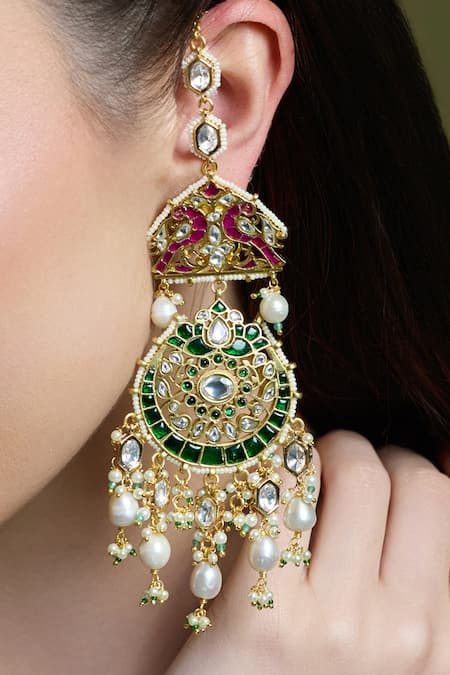 Joules By Radhika Multi Color Pearls, Stones Royale Kundan Embellished Chandbali Earrings Online at Aza Fashions Joules By Radhika_Multi Color Pearls, Stones Royale Kundan Embellished Chandbali Earrings _Online_at_Aza_Fashions