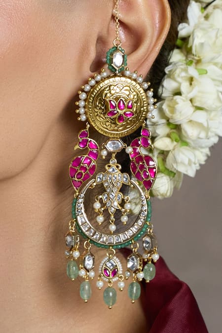 Joules By Radhika_Multi Color Stones, Beads, Pearls, Crystals Radiant Royale Chandbali Earrings _Online_at_Aza_Fashions
