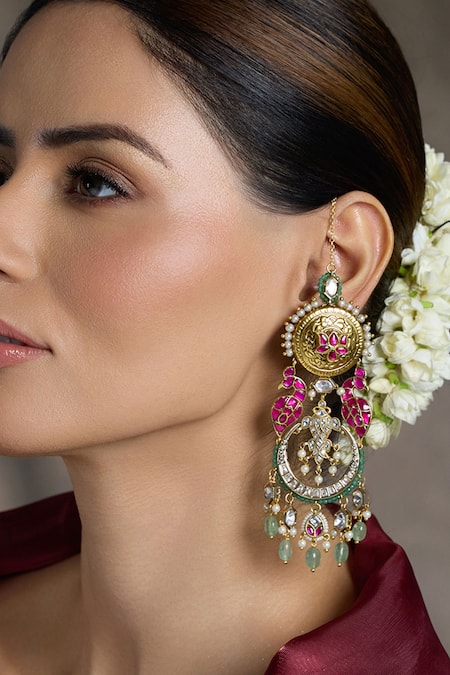 Joules By Radhika Multi Color Stones, Beads, Pearls, Crystals Radiant Royale Chandbali Earrings 
