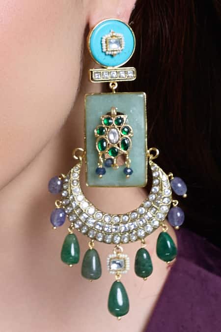 Joules By Radhika_Gold Plated Gemstones, Stones, Pearls Royal Radiance Meenakari Chandbalis _Online_at_Aza_Fashions