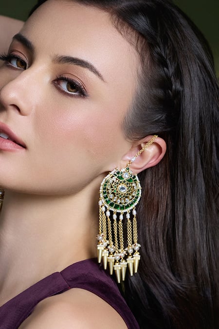 Joules By Radhika Gold Plated Pearls, Stones, Beads Regal Dazzle Drop Chandbalis 