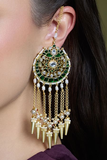 Joules By Radhika_Gold Plated Pearls, Stones, Beads Regal Dazzle Drop Chandbalis _Online_at_Aza_Fashions