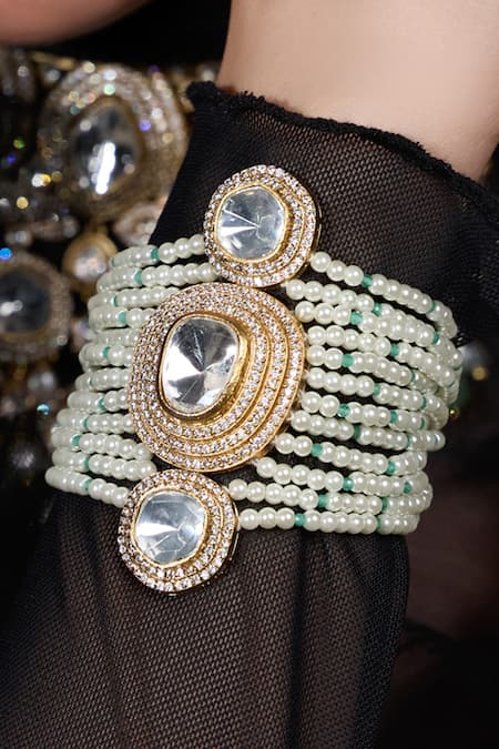 Joules By Radhika White Pearls, Stones, Rhinestones Enamoura Grace Embellished Bracelet Online at Aza Fashions Joules By Radhika_White Pearls, Stones, Rhinestones Enamoura Grace Embellished Bracelet _Online_at_Aza_Fashions