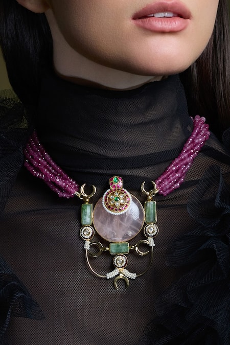 Shop Joules By Radhika Pink Radiant Royale Charm Pendant Necklace at Aza Fashions Shop_Joules By Radhika_Pink Radiant Royale Charm Pendant Necklace _at_Aza_Fashions