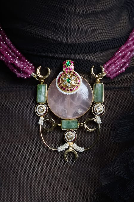 Joules By Radhika Pink Radiant Royale Charm Pendant Necklace Online at Aza Fashions Joules By Radhika_Pink Radiant Royale Charm Pendant Necklace _Online_at_Aza_Fashions