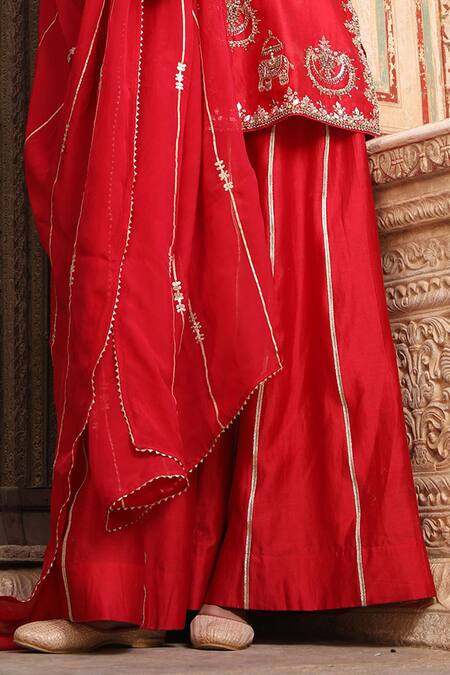 Buy Amoree by Shikha Chaudhry Red Silk Embroidery, Mirrors, Sequins, Gota Patti Butti Work Kurta And Sharara Set Buy_Amoree by Shikha Chaudhry_Red Silk Embroidery, Mirrors, Sequins, Gota Patti Butti Work Kurta And Sharara Set