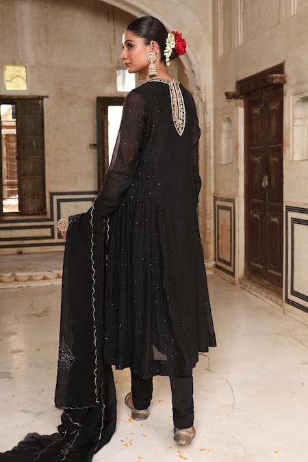 Amoree by Shikha Chaudhry Siyaah Embroidered Anarkali Set 