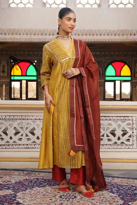 Amoree by Shikha Chaudhry Mishri Stripe Pattern Anarkali Set 