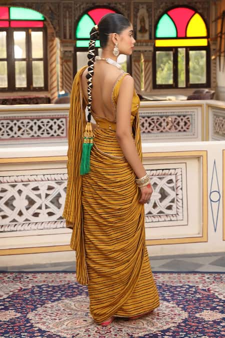 Amoree india Hand Block Print Saree & Blouse Set 