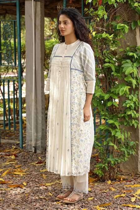 Buy Amoree by Shikha Chaudhry Off White Cotton, Silk Embroidery Mandarin Collar Asmee Floral Pattern Kurta Set Online at Aza Fashions Buy_Amoree by Shikha Chaudhry_Off White Cotton, Silk Embroidery Mandarin Collar Asmee Floral Pattern Kurta Set _Online_at_Aza_Fashions