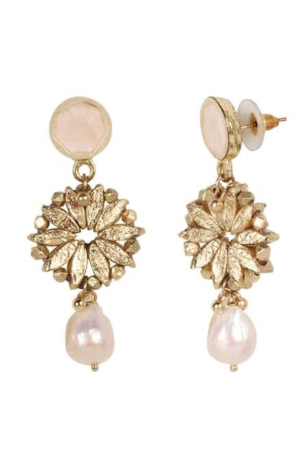 House Of Tuhina Gold Plated Pearls Reja Drop Earrings 