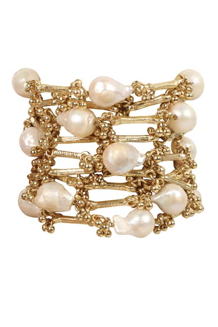 House Of Tuhina Gold Plated Pearls, Beads Fareedan Bracelet 