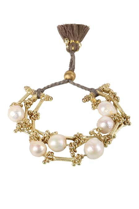 House Of Tuhina Gold Plated Pearls, Beads, Tassels Uma Bracelet 