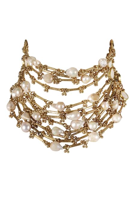 House Of Tuhina Gold Plated Fareedan Pearl Necklace 
