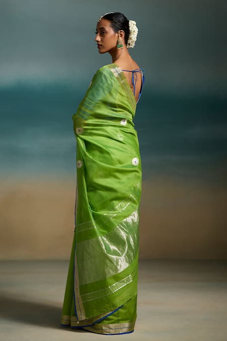 Buy Dressfolk Green Chanderi Zari, Vanya Handloom Saree With Unstitched Blouse Piece Online at Aza Fashions Buy_Dressfolk_Green Chanderi Zari, Vanya Handloom Saree With Unstitched Blouse Piece _Online_at_Aza_Fashions