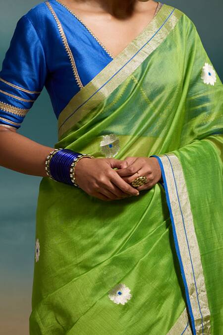Shop Dressfolk Green Chanderi Zari, Vanya Handloom Saree With Unstitched Blouse Piece Shop_Dressfolk_Green Chanderi Zari, Vanya Handloom Saree With Unstitched Blouse Piece