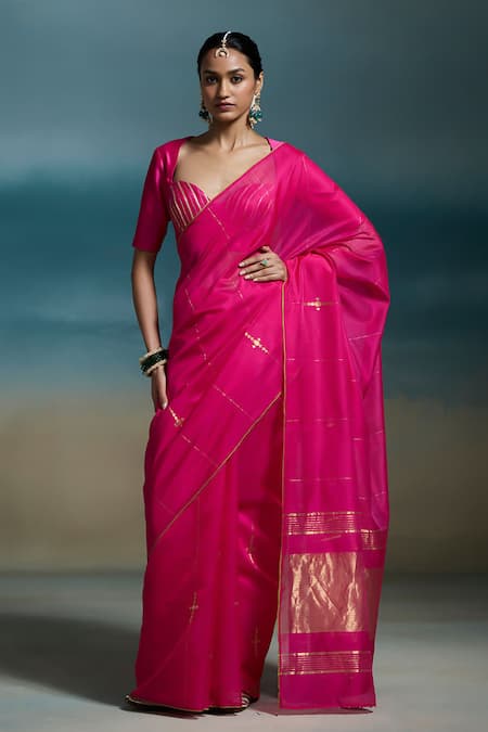 Dressfolk Nayika Handloom Chanderi Saree With Unstitched Blouse Piece 